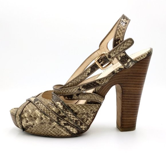 Coach Karolina Snake Print Strappy Platform Shoe Peep Toe Sandal Heel Pumps 10 - Picture 2 of 8